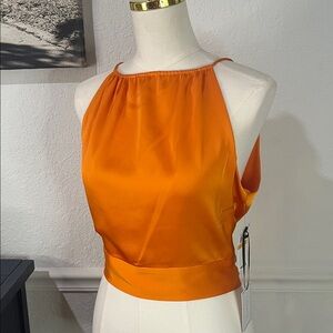 Women's Sleeveless Tie Back Gathered Neck Halter Top Summer Skies Russet NWT